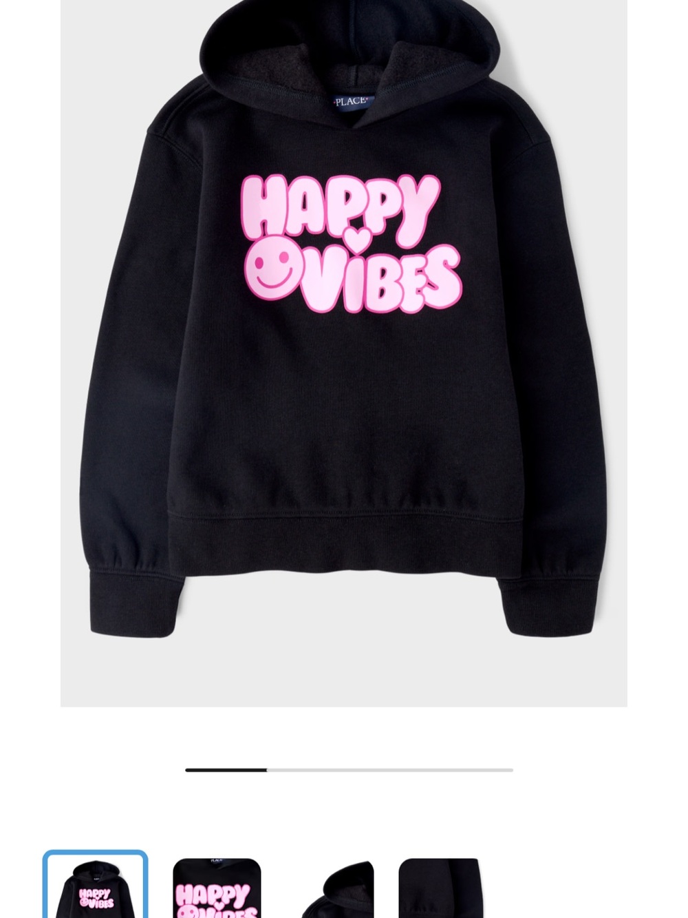 Place Black Hoodie with Pink 'HAPPY VIBES' Graphic